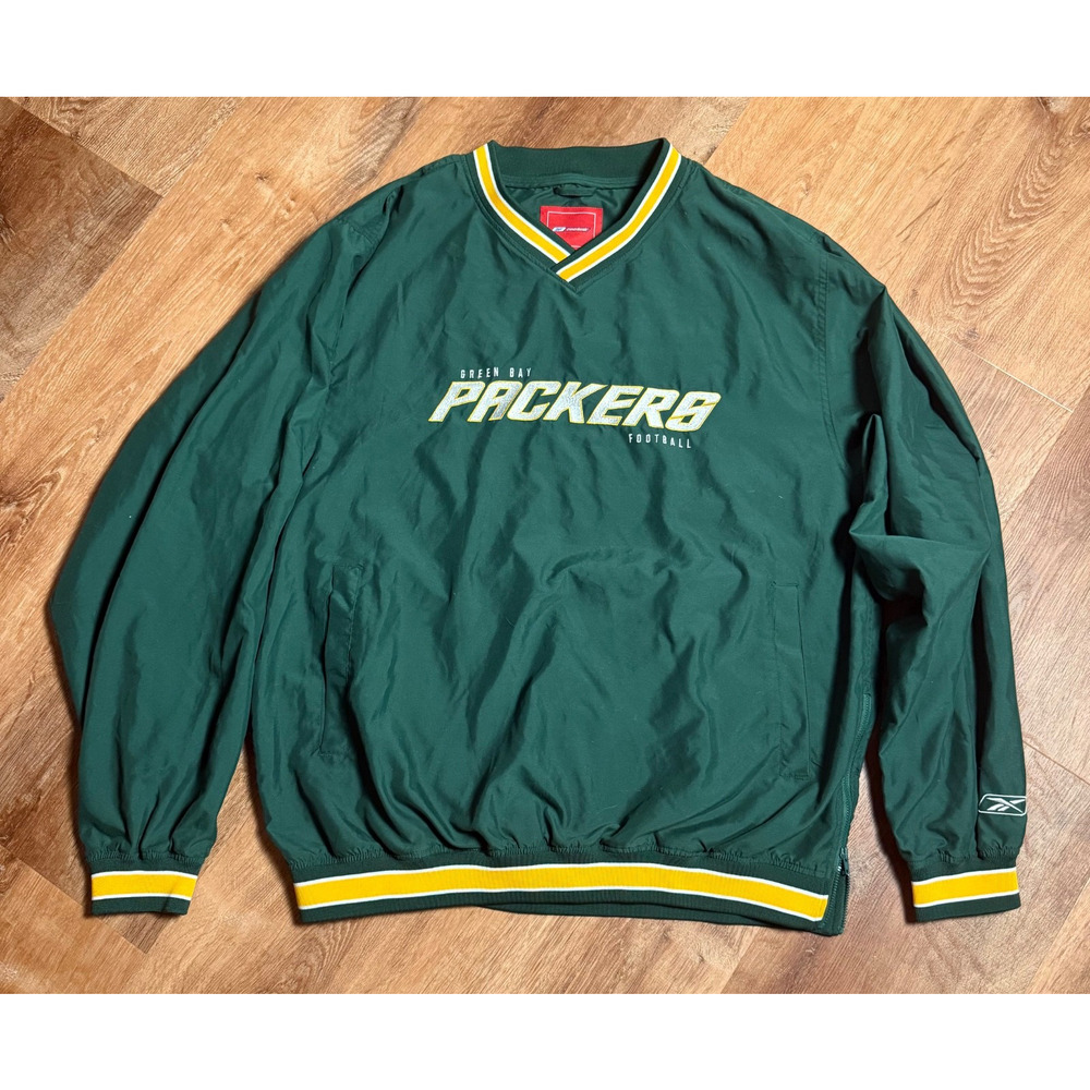 Green Bay Packers Windbreaker Pullover NFL Reebok 1/4 Bottom Side Zip Mens Large